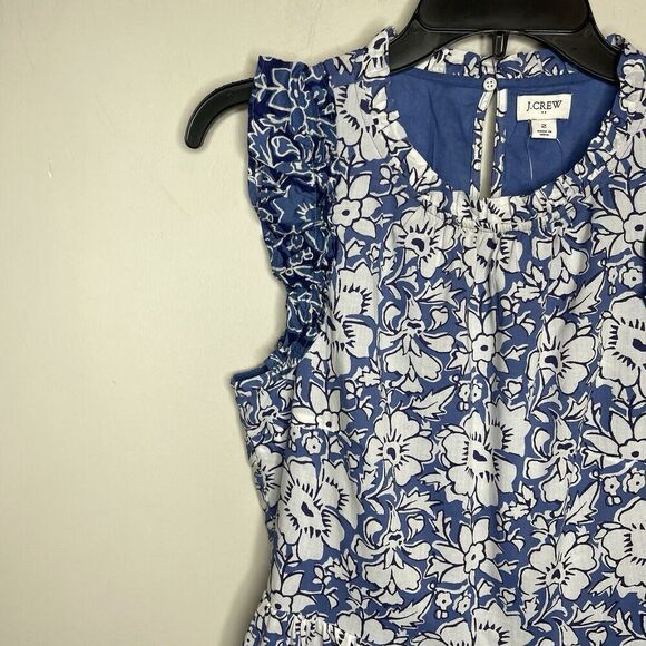 J.CREW Dress Women 2 Blue Floral Above Knee NEW Ruffle Trim Pockets CA214 - Picture 3 of 15